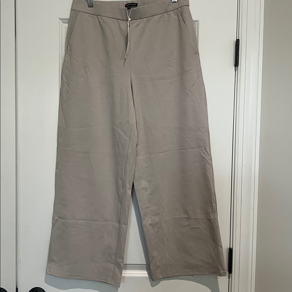Eileen Fisher Cotton Blend Ponte Wide Leg Pants Women’s Medium NWT Beige